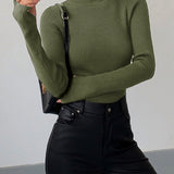 Women's Ribbed Turtleneck Lightweight Knit Sweater | Autumn - Green