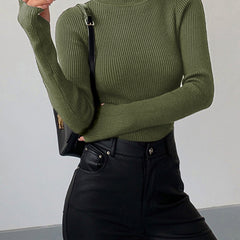 Women's Ribbed Turtleneck Lightweight Knit Sweater | Autumn - Green