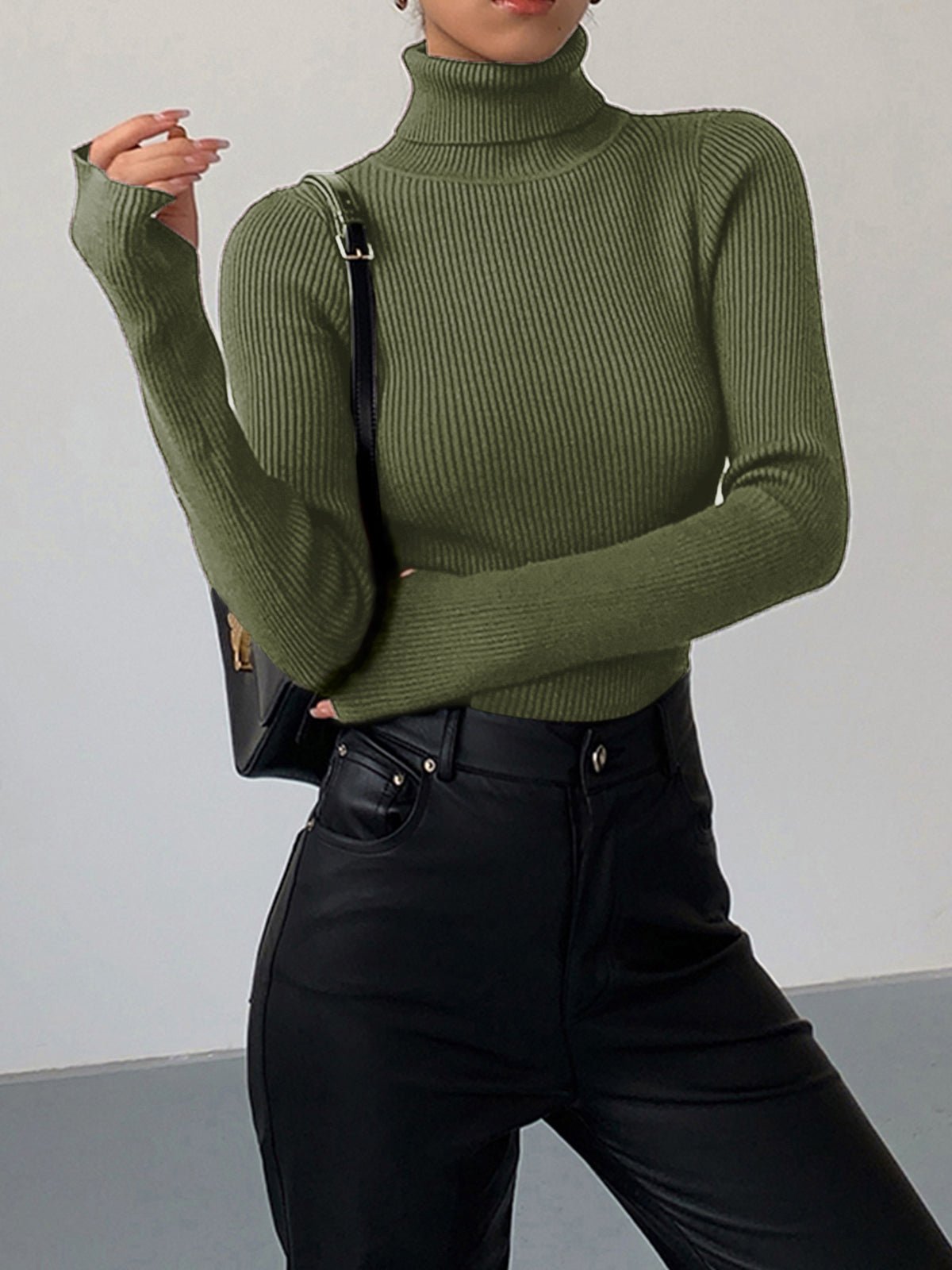 Women's Ribbed Turtleneck Lightweight Knit Sweater | Autumn - Green