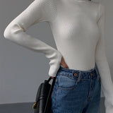 Women's Ribbed Turtleneck Lightweight Knit Sweater | Autumn - White