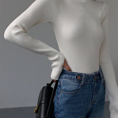 Women's Ribbed Turtleneck Lightweight Knit Sweater | Autumn - White