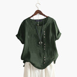 Women's Round-Neck Blouse | Diagonal Button Detail | Summer - Green