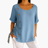 Women's Round-Neck Blouse | Lateral Button Detail | Summer - Blue