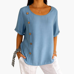 Women's Round-Neck Blouse | Lateral Button Detail | Summer - Blue