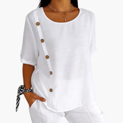 Women's Round-Neck Blouse | Lateral Button Detail | Summer - White