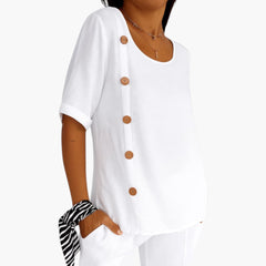 Women's Round-Neck Blouse | Lateral Button Detail | Summer