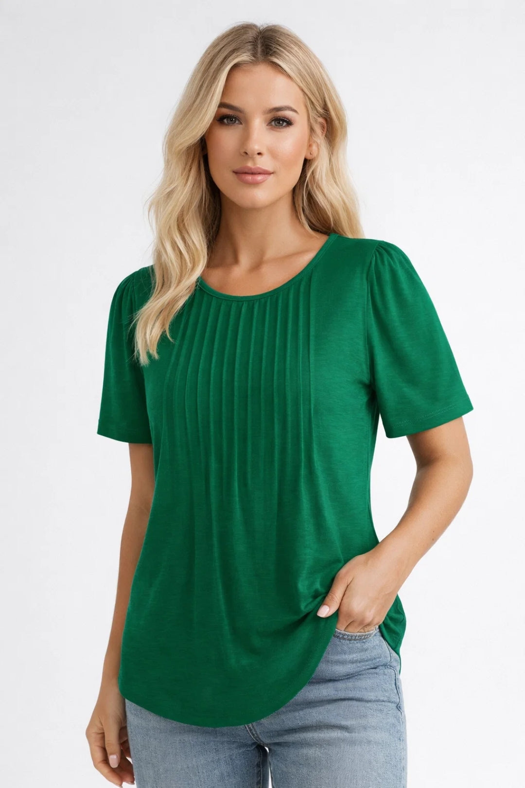 Women's Round Neck T-Shirt | Slim Fit | Spring - Forest Green