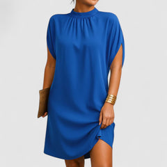 Women's Ruched Neckline Dress - Elegant Cutout Design | Spring - Blue