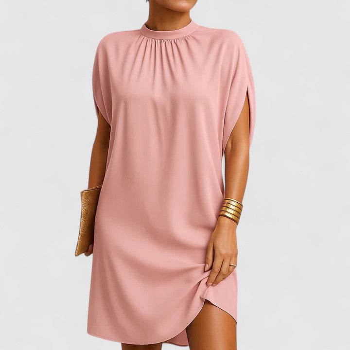 Women's Ruched Neckline Dress - Elegant Cutout Design | Spring - Pink