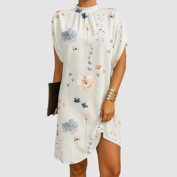 Women's Ruched Neckline Dress - Elegant Cutout Design | Spring - White Floral