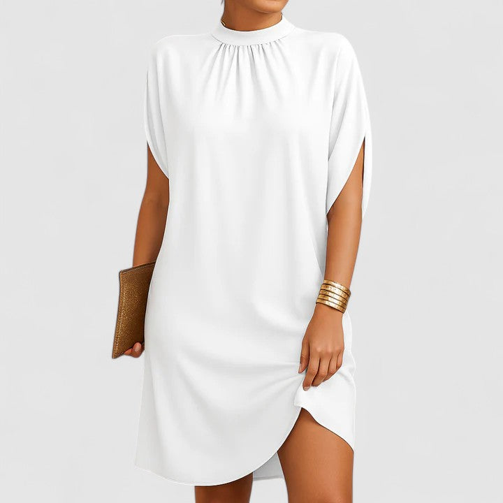 Women's Ruched Neckline Dress - Elegant Cutout Design | Spring - White