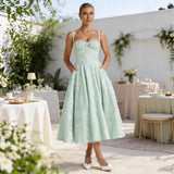 Women's Ruched Sweetheart Midi Cocktail Dress - Flared A-Line | Spring - Mint Green