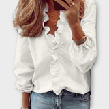 Women's Ruched V-Neck Long Sleeve Blouse - Karla | Spring - White