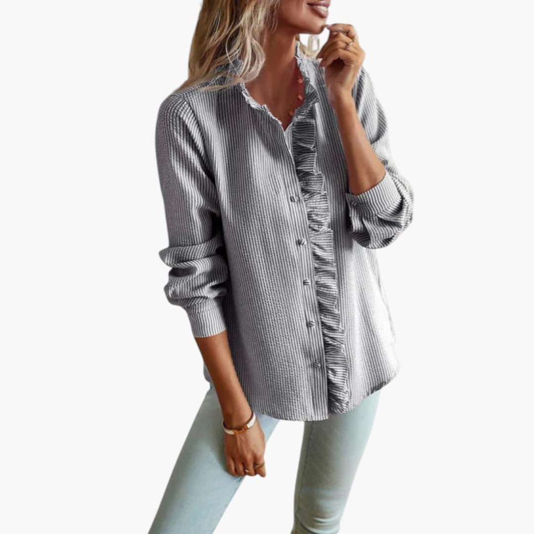 Women's Ruffle Blouse | Long Sleeves | Button-Front | Spring
