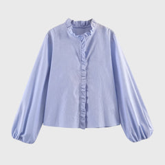 Women's Ruffle Blouse | Long Sleeves | Summer - Light Blue