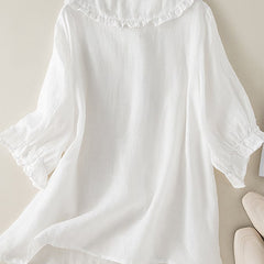 Women's Ruffle Collar Shirt - Relaxed Summer Blouse