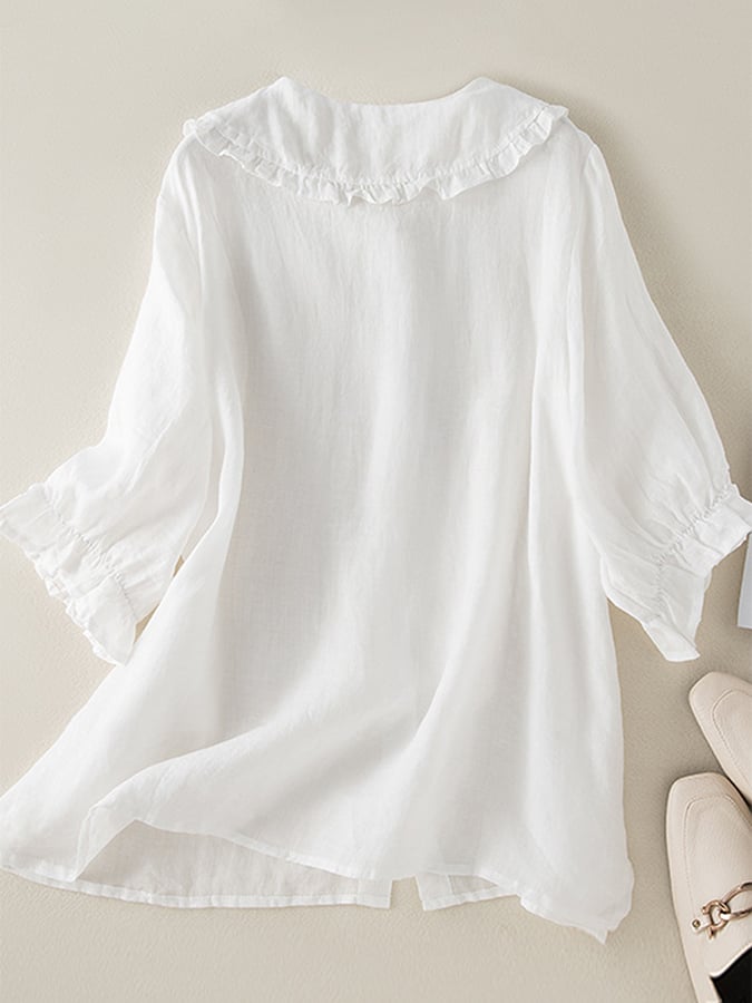Women's Ruffle Collar Shirt - Relaxed Summer Blouse