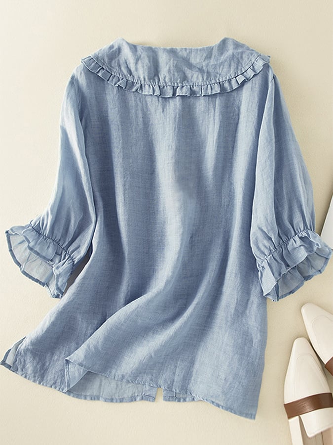 Women's Ruffle Collar Shirt - Relaxed Summer Blouse