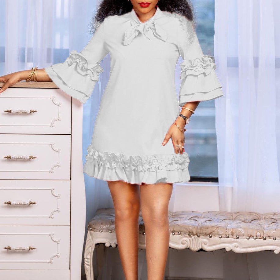 Women's Ruffle-Hem Bow-Neck Tunic Mini Dress | Spring