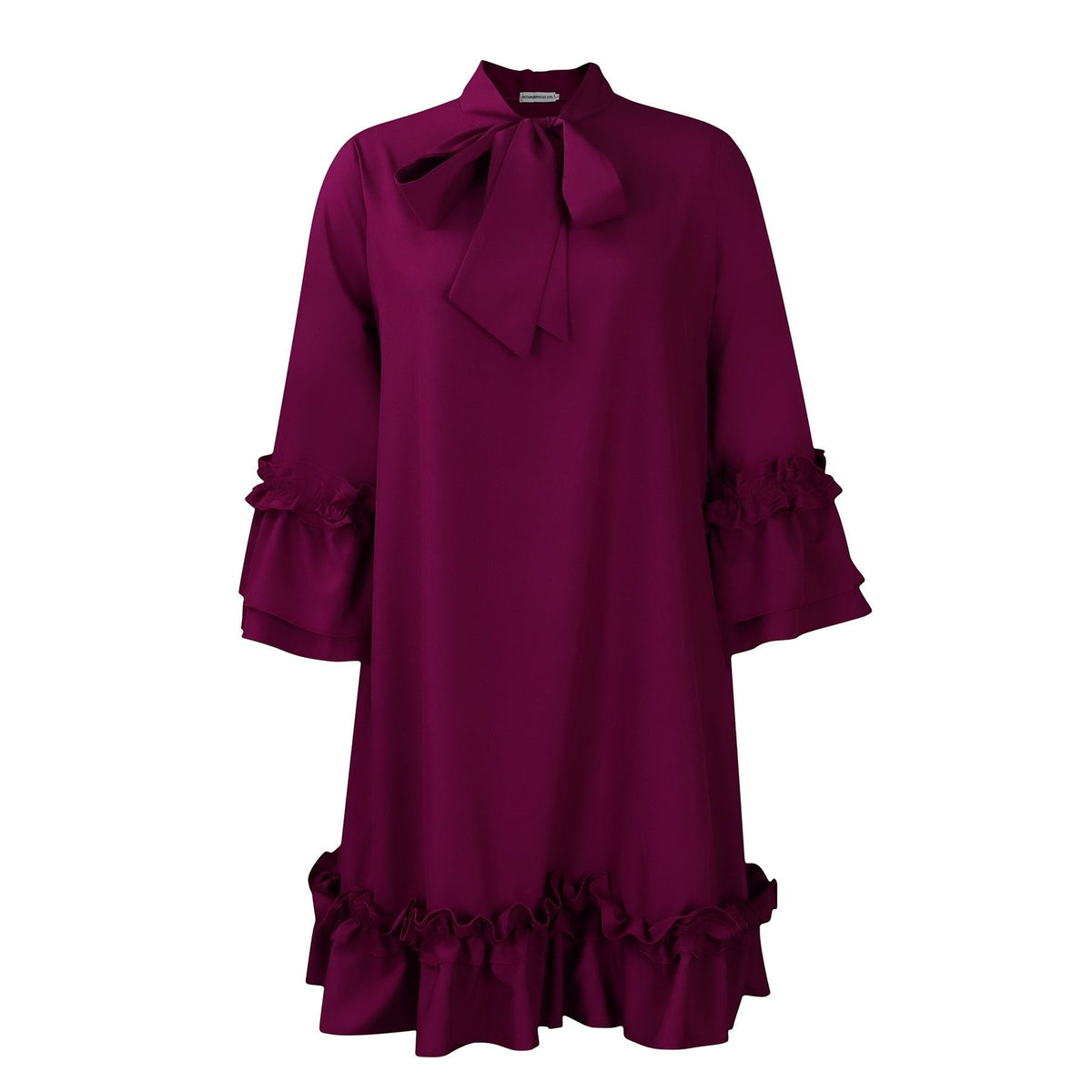 Women's Ruffle-Hem Bow-Neck Tunic Mini Dress | Spring - Purple
