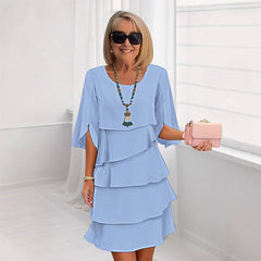 Women's Ruffle Sleeve Midi Dress - Tiered Layered Design | Spring - Blue