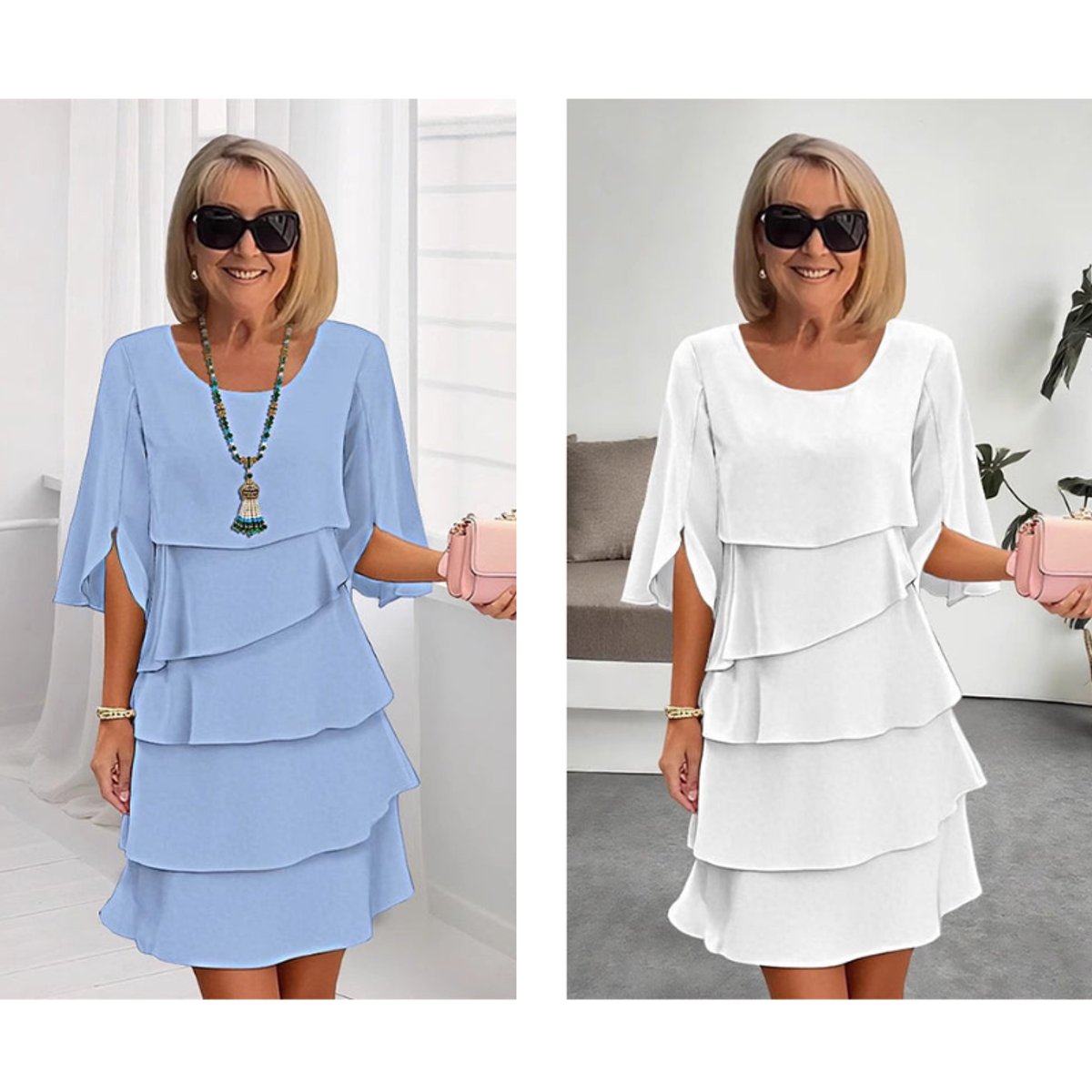 Women's Ruffle Sleeve Midi Dress - Tiered Layered Design | Spring