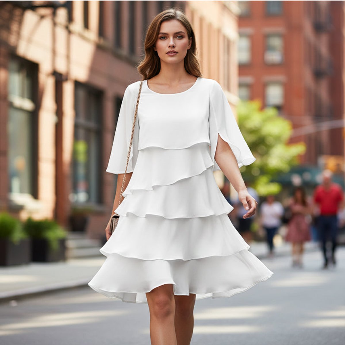Women's Ruffle Sleeve Midi Dress - Tiered Layered Design | Spring
