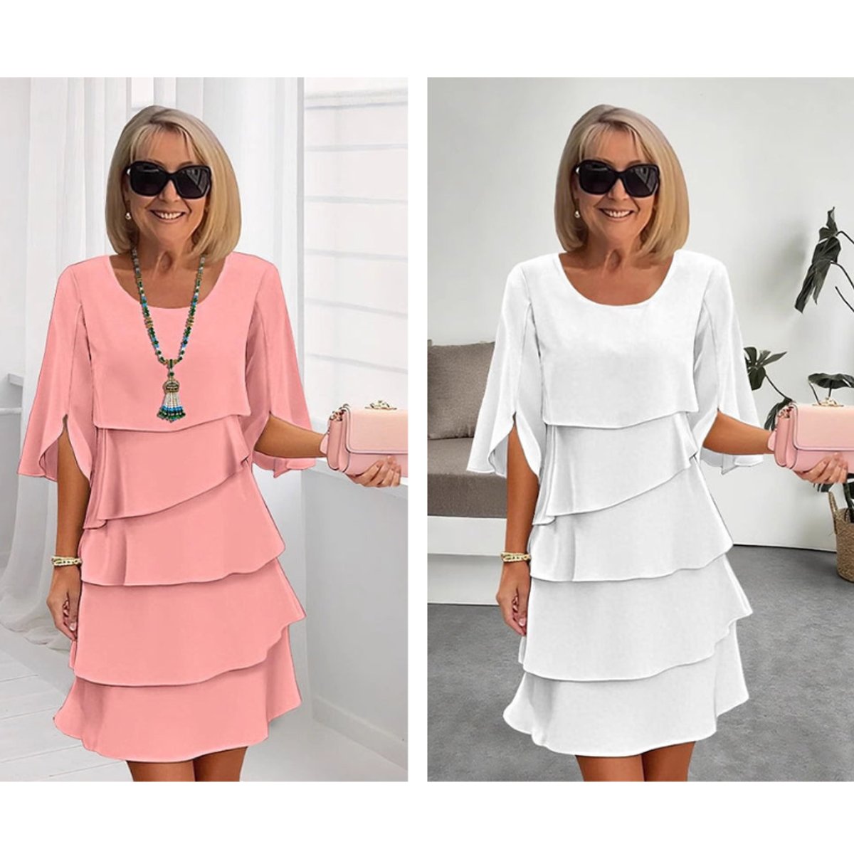 Women's Ruffle Sleeve Midi Dress - Tiered Layered Design | Spring