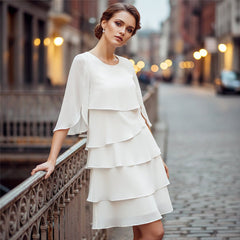 Women's Ruffle Sleeve Midi Dress - Tiered Layered Design | Spring