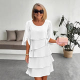 Women's Ruffle Sleeve Midi Dress - Tiered Layered Design | Spring - White