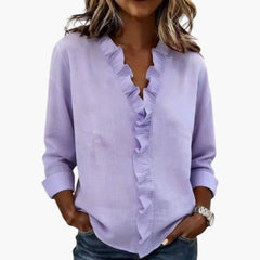 Women's Ruffle V-Neck Blouse | Long Sleeves | Lightweight | Spring - Purple
