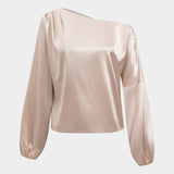 Women's Satin Blouse | Balloon Sleeves | Elegant | Winter - Champagne