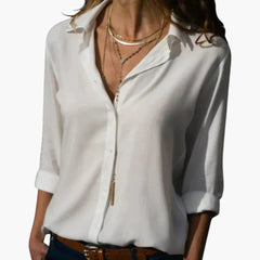 Women's Satin Blouse | Button-Up | Pointed Collar | Autumn - White