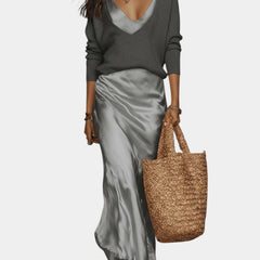 Women's Satin Blouse Dress Set - Elegant Two-Piece | Spring - Grey