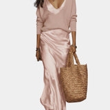 Women's Satin Blouse Dress Set - Elegant Two-Piece | Spring - Pink