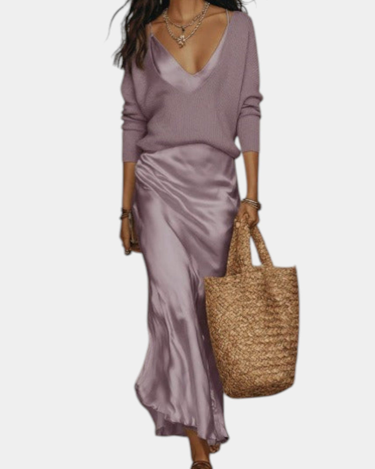 Women's Satin Blouse Dress Set - Elegant Two-Piece | Spring - Purple