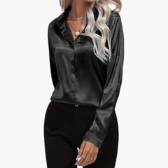 Women's Satin Blouse | Hidden Buttons | Refined | Autumn - Black