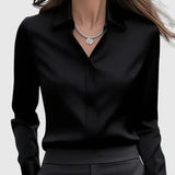 Women's Satin Button-Up Blouse - Elegant Summer Style - Black