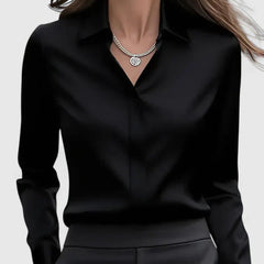 Women's Satin Button-Up Blouse - Elegant Summer Style - Black