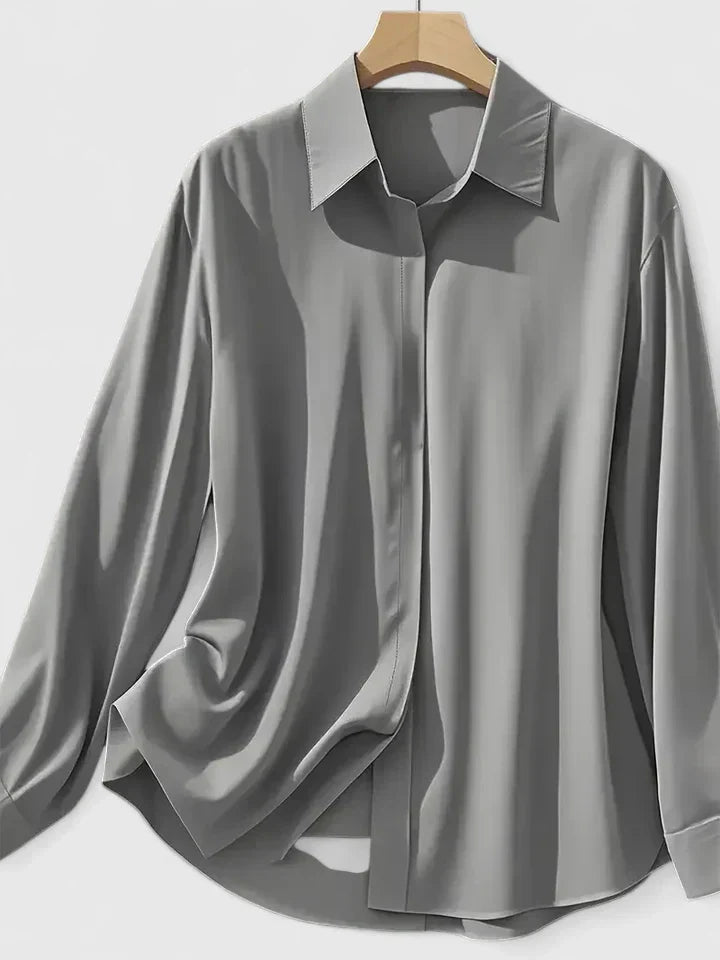 Women's Satin Button-Up Blouse - Elegant Summer Style