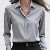 Women's Satin Button-Up Blouse - Elegant Summer Style - Grey