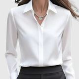 Women's Satin Button-Up Blouse - Elegant Summer Style - White