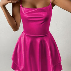 Women's Satin Square-Neck Ruffle Mini Dress - Cocktail | Summer