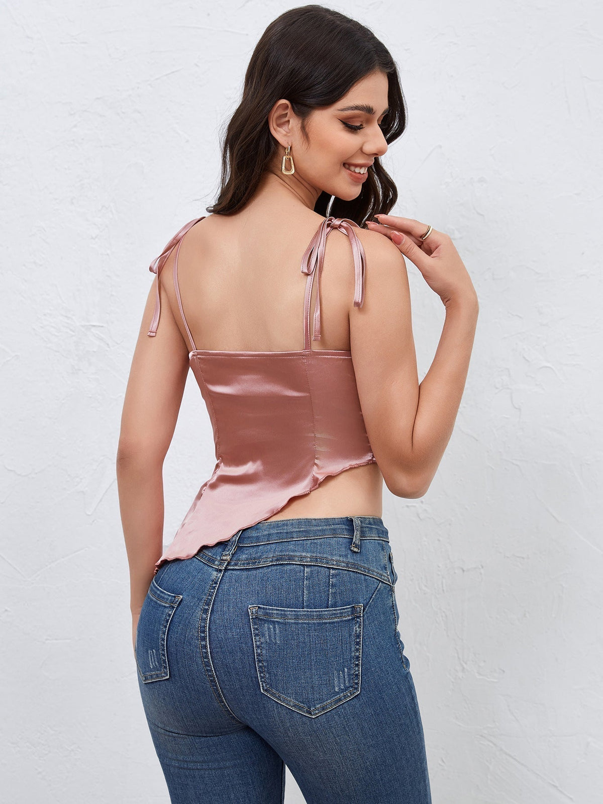 Women's Satin Top | Lace-up Detail | Summer