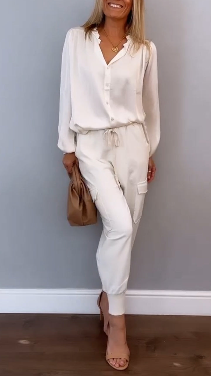 Women's Satin Two Piece Set - Elegant Blouse & Pants | Spring