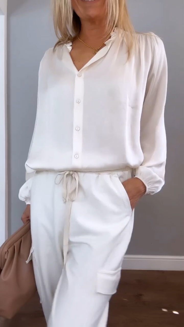 Women's Satin Two Piece Set - Elegant Blouse & Pants | Spring