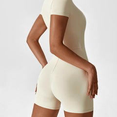 Women's Seamless Zip Jumpsuit | Short Sleeves Black | Activewear