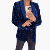 Women's Sequin Blazer | Classic Collar | Formal | Winter - Blue