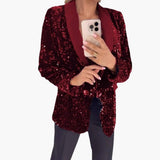 Women's Sequin Blazer | Classic Collar | Formal | Winter - Red