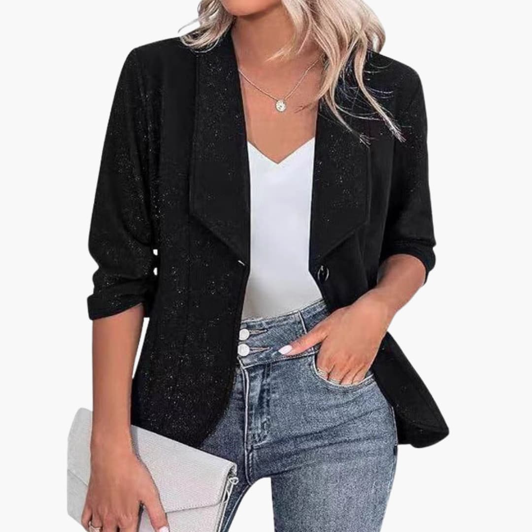 Women's Sequin Blazer | Feminine Silhouette | Formal | Winter - Black